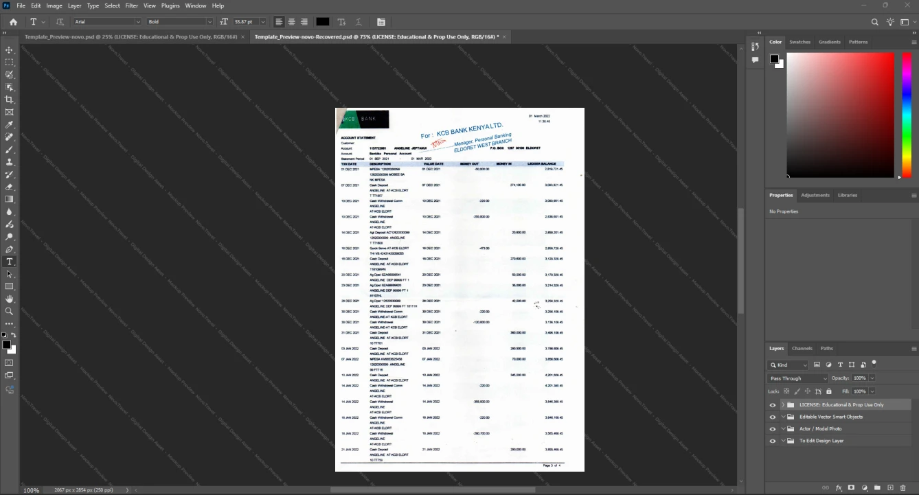 Kenya KCB Bank Kenya Limited KCB Bank Statement Template, High-quality design in Word and PDF format