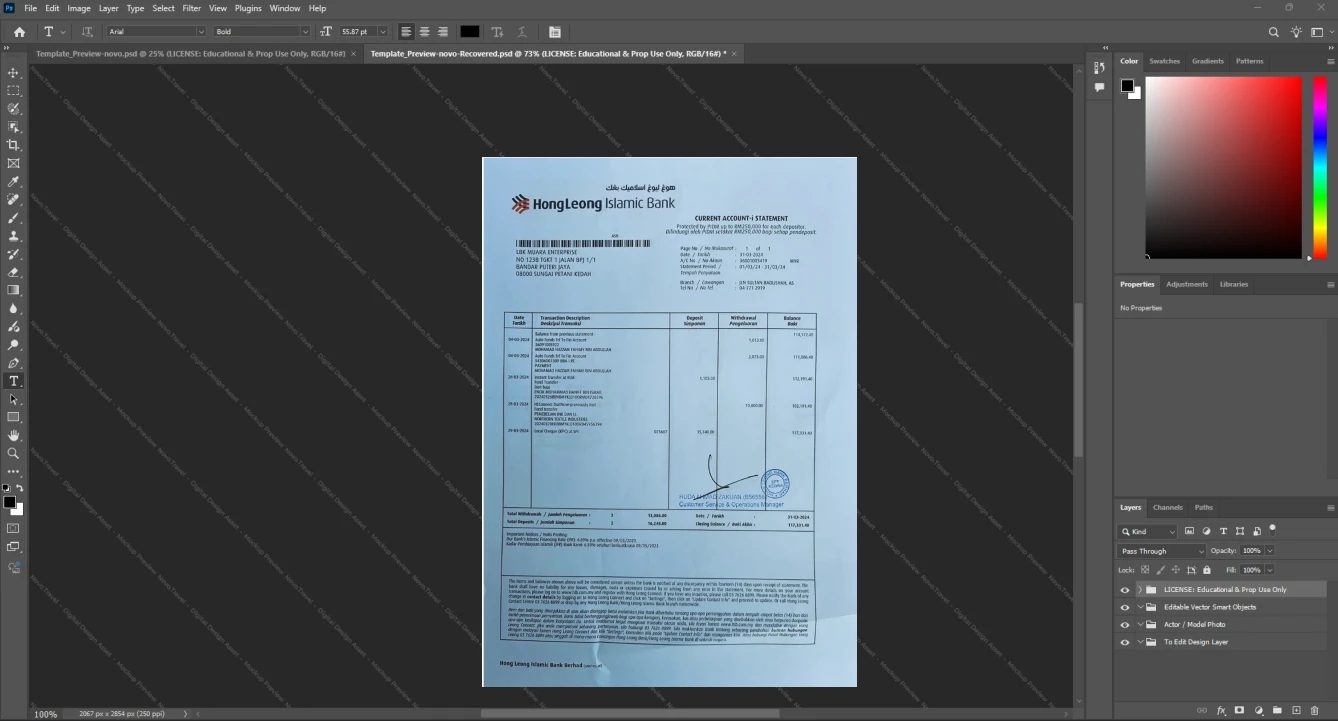 Malaysia Hong Leong Islamic Bank Bank Statement Template, Fully editable Word and PDF format, Page 2