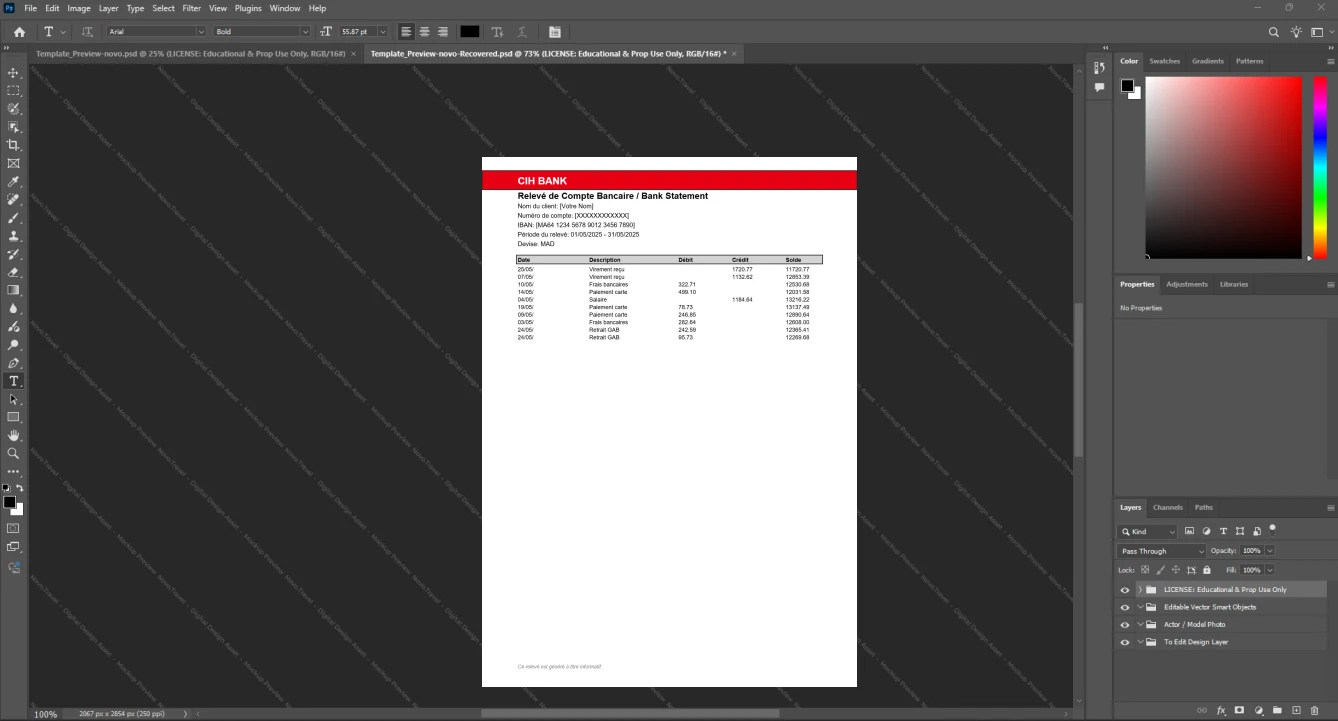 Morocco Cr dit Immobilier et H telier CIH Bank Statement Template, Standard layout in DOCX and PDF