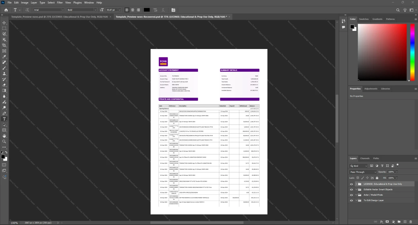 Nigeria First City Monument Bank FCMB Bank Statement Template, Professional document in Word and PDF format