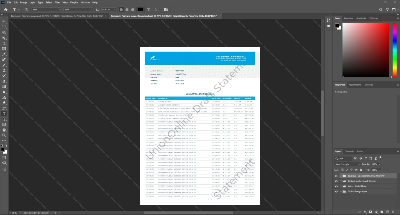 Nigeria Union Bank of Nigeria Bank Statement Template, Blank template in Word and PDF format