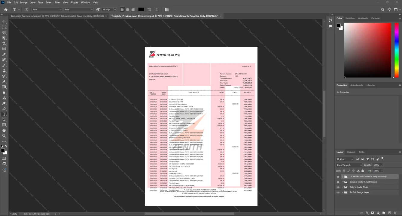 Nigeria Zenith Bank Bank Statement Template, Print-ready in PDF layout, Page 5