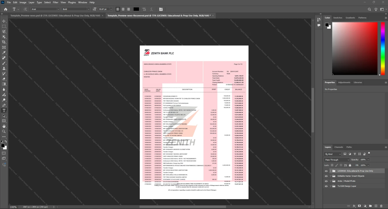 Nigeria Zenith Bank Bank Statement Template, Easily modifiable Word and PDF format, Page 9