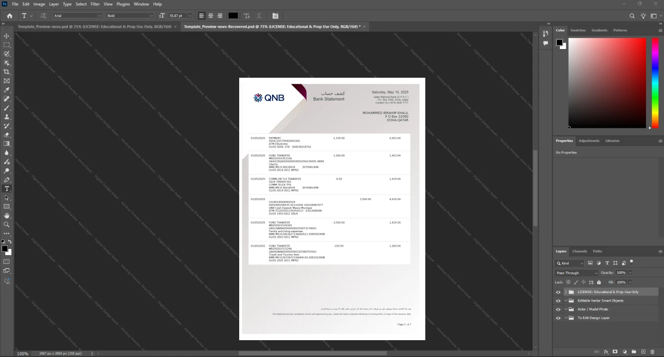 Qatar Qatar National Bank QNB Bank Statement Template, High-quality template in Word and PDF format, Page 2