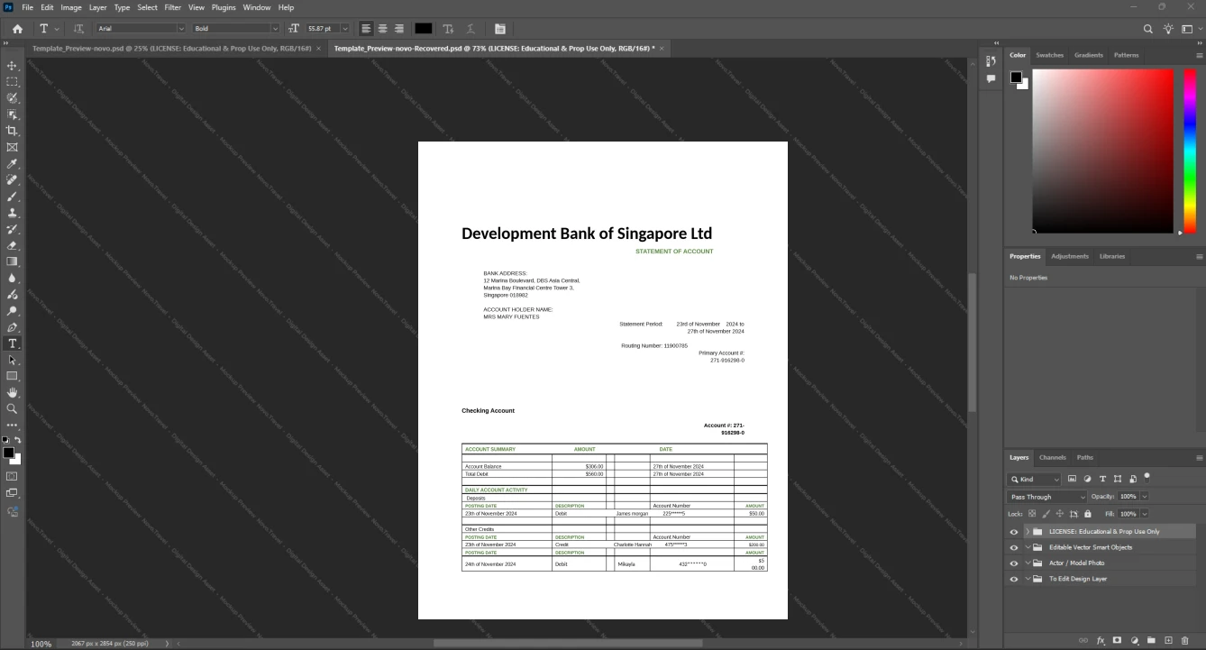 Singapore Development Bank of Singapore DBS Corporate Bank Statement Template, Clean typography design in Word and PDF format