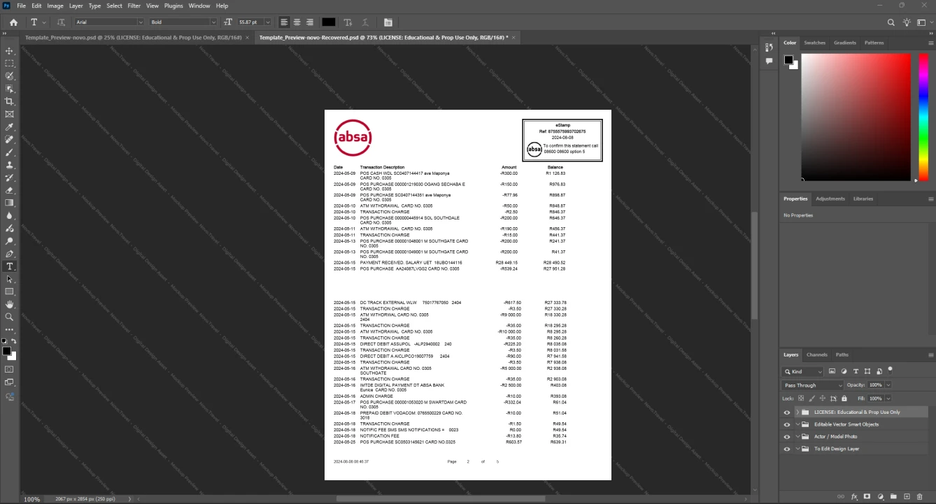South Africa ABSA Bank ABSA Bank Statement Template, Standard layout in DOCX and PDF, Page 2