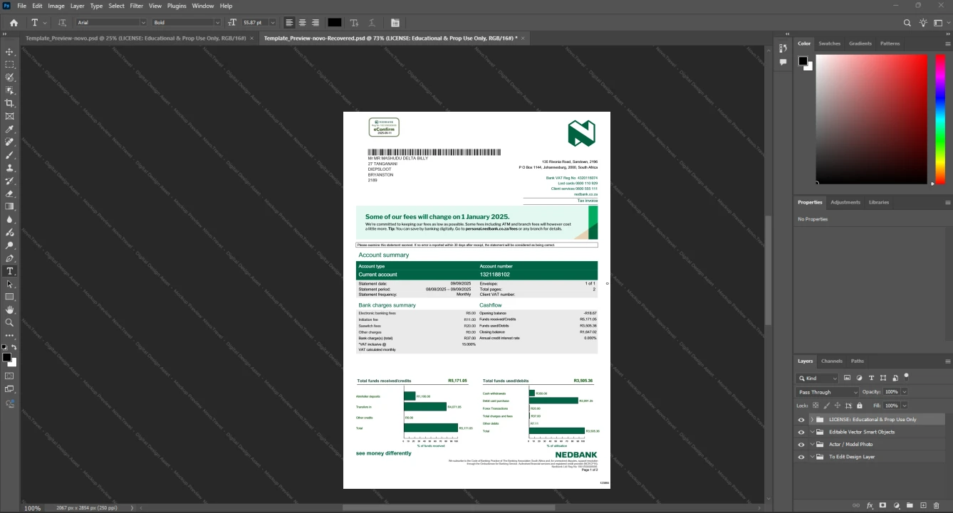 South Africa Nedbank Bank Statement Template, Professional document in Word and PDF format
