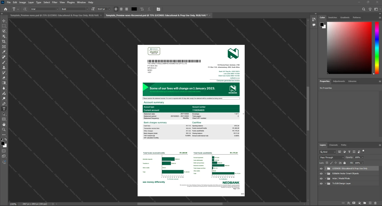South Africa Nedbank Bank Statement Template, Print-ready template in Word and PDF