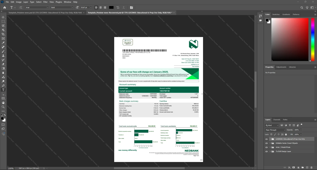South Africa Nedbank Bank Statement Template, Clean typography design in Word and PDF format