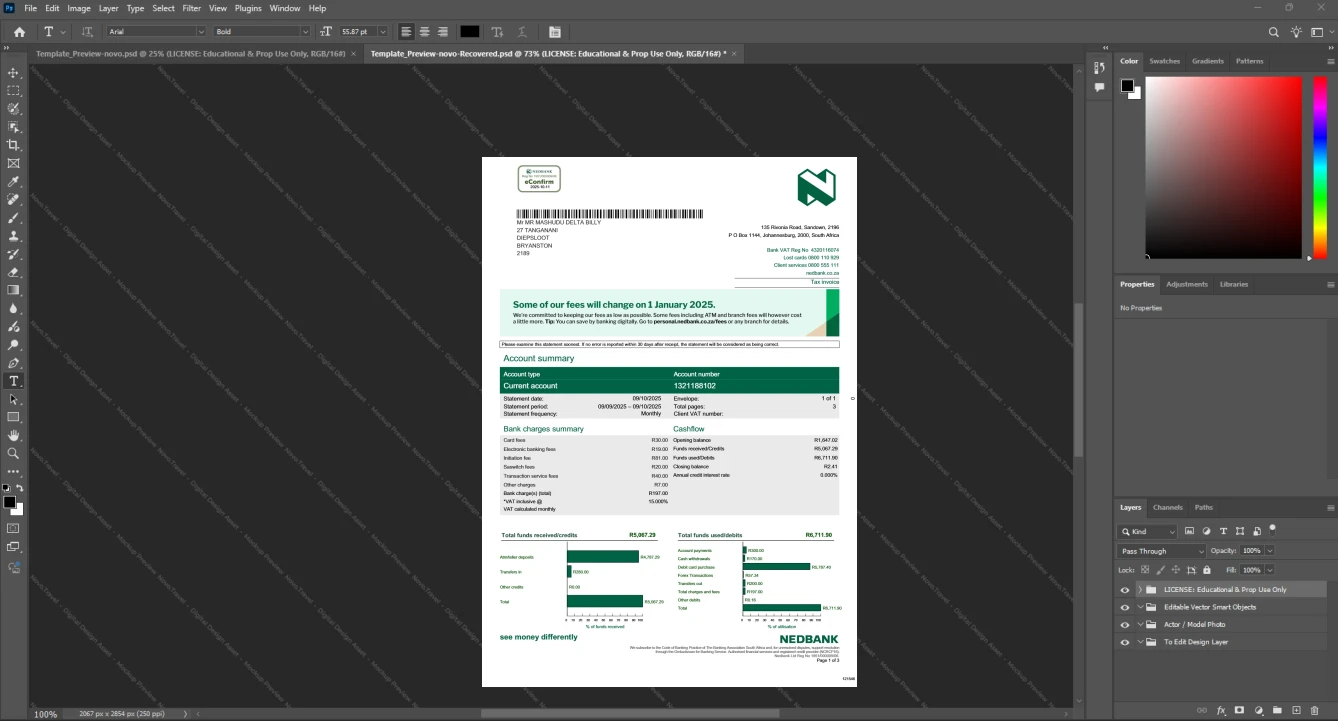 South Africa Nedbank Limited Bank Statement Template, Customizable document in Word and PDF format, Page 3