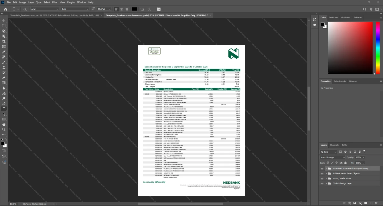 South Africa Nedbank Limited Bank Statement Template, Quick edit digital asset in Word and PDF, Page 4