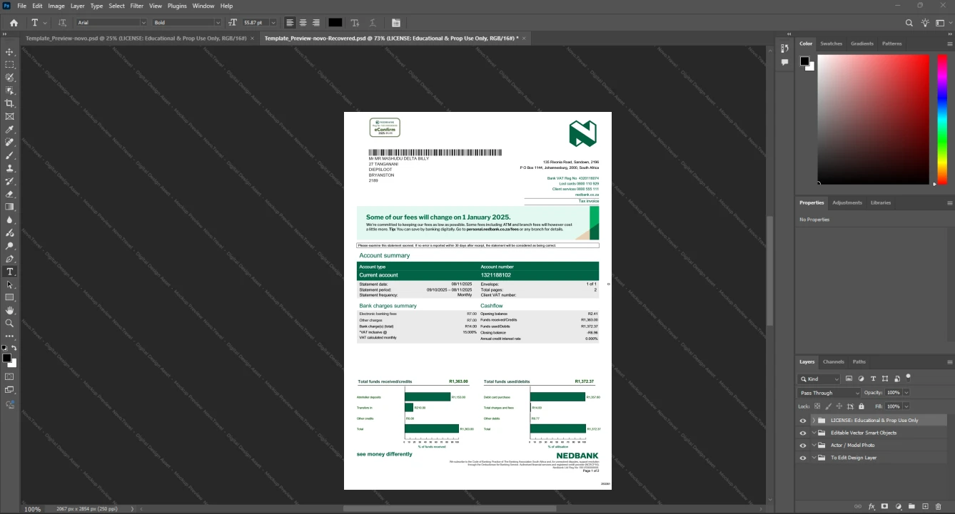 South Africa Nedbank Limited Bank Statement Template, Print-ready in PDF layout, Page 6