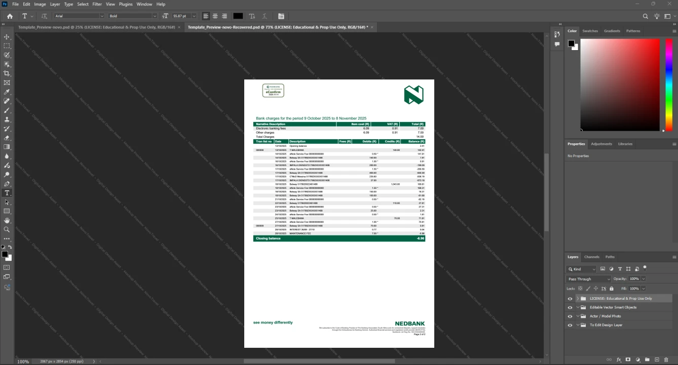 South Africa Nedbank Limited Bank Statement Template, Digital download file preview, Page 7