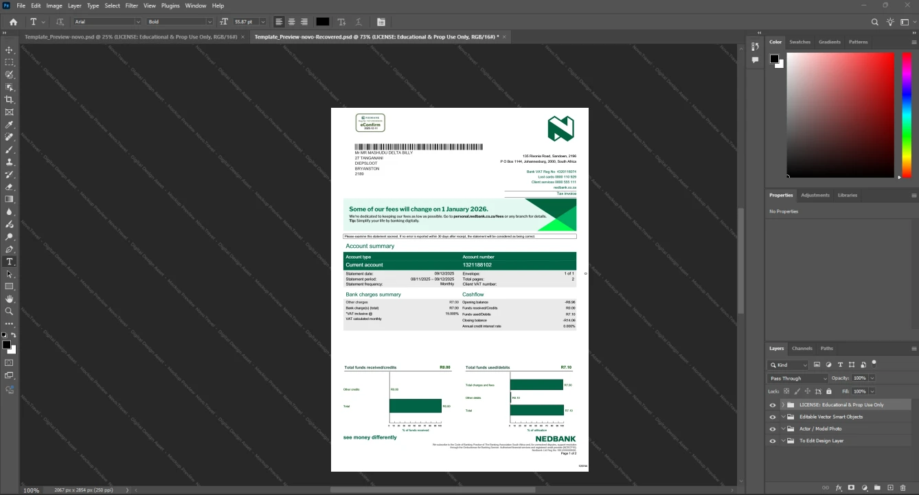 South Africa Nedbank Limited Bank Statement Template, Fully editable Word and PDF format, Page 8