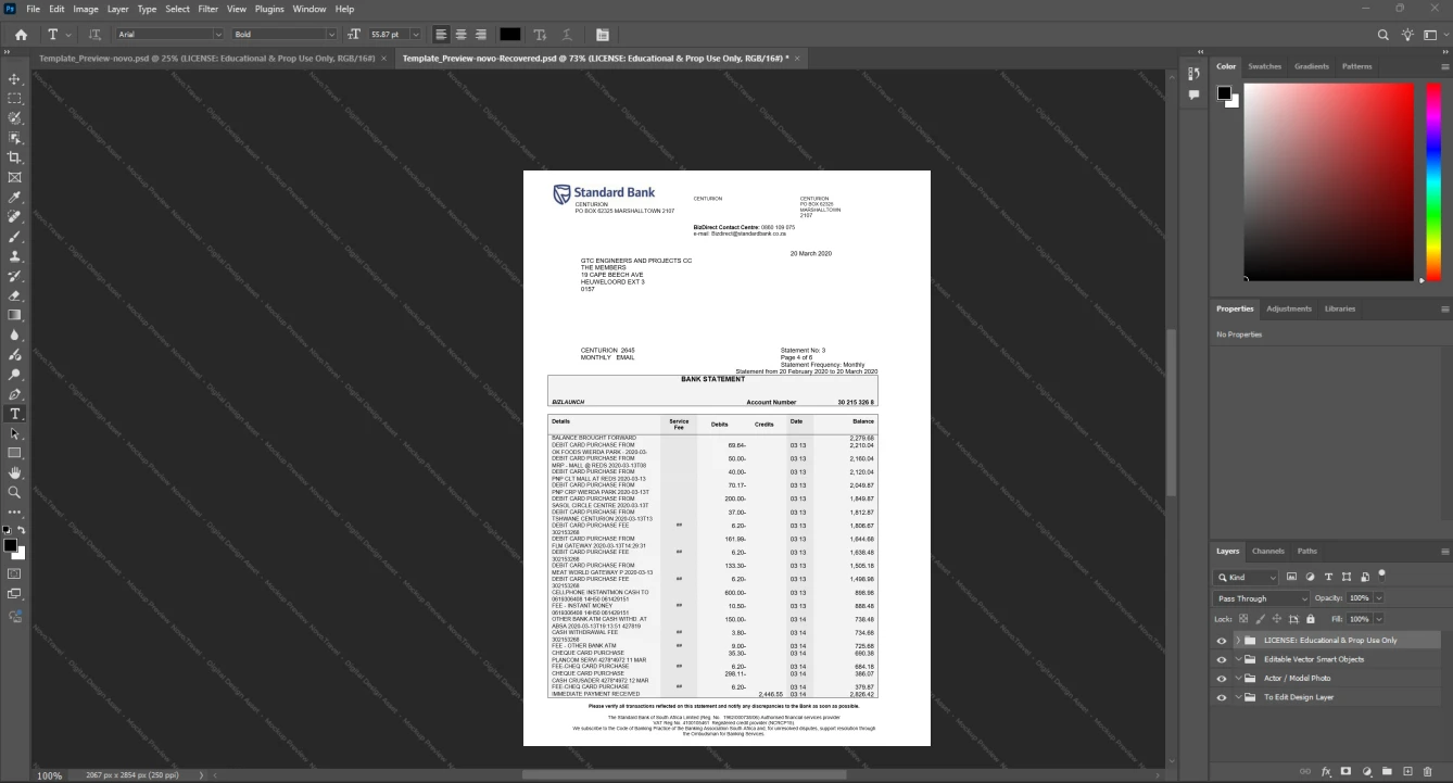 South Africa Standard Bank Business Account Statement Template, Fully editable Word and PDF format, Page 4