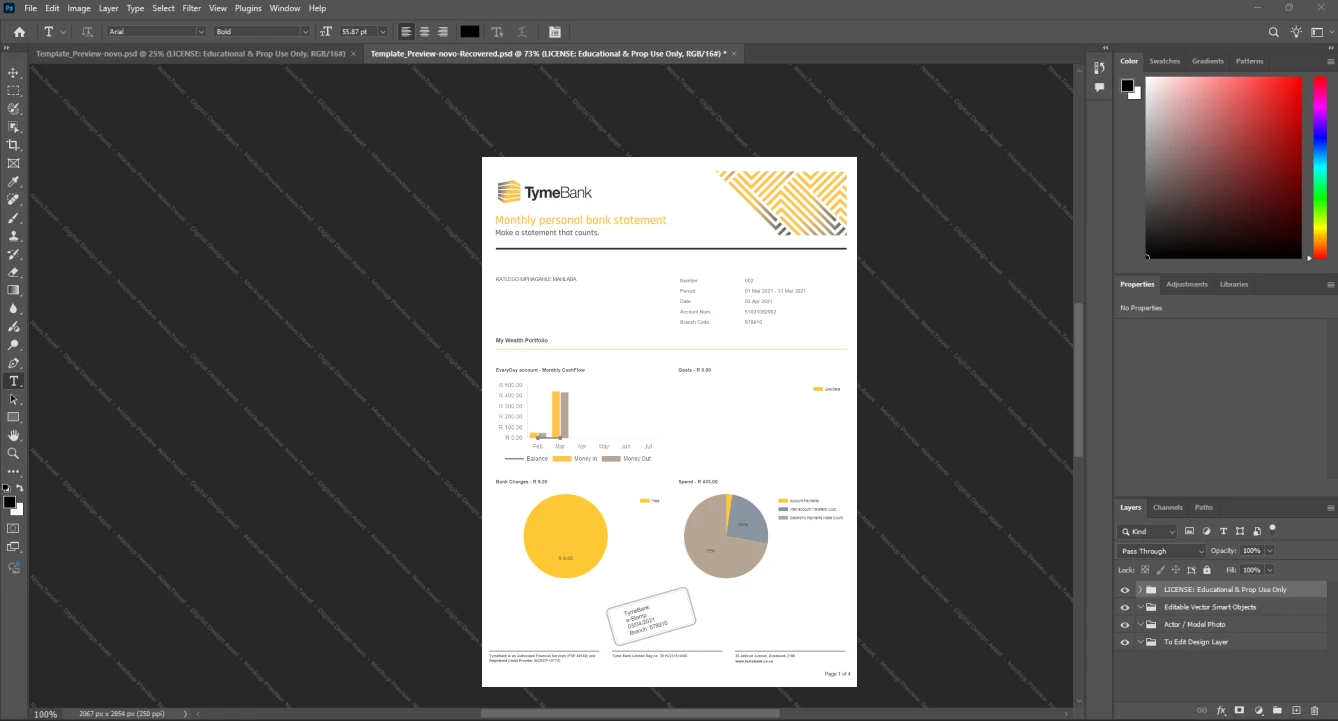 South Africa TymeBank Bank Statement Template, High-quality template in Word and PDF format