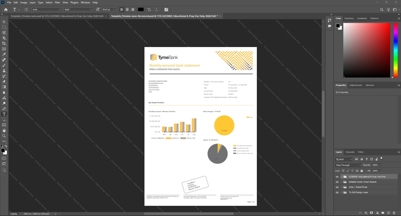 South Africa TymeBank Bank Statement Template, printable document in Word and PDF format