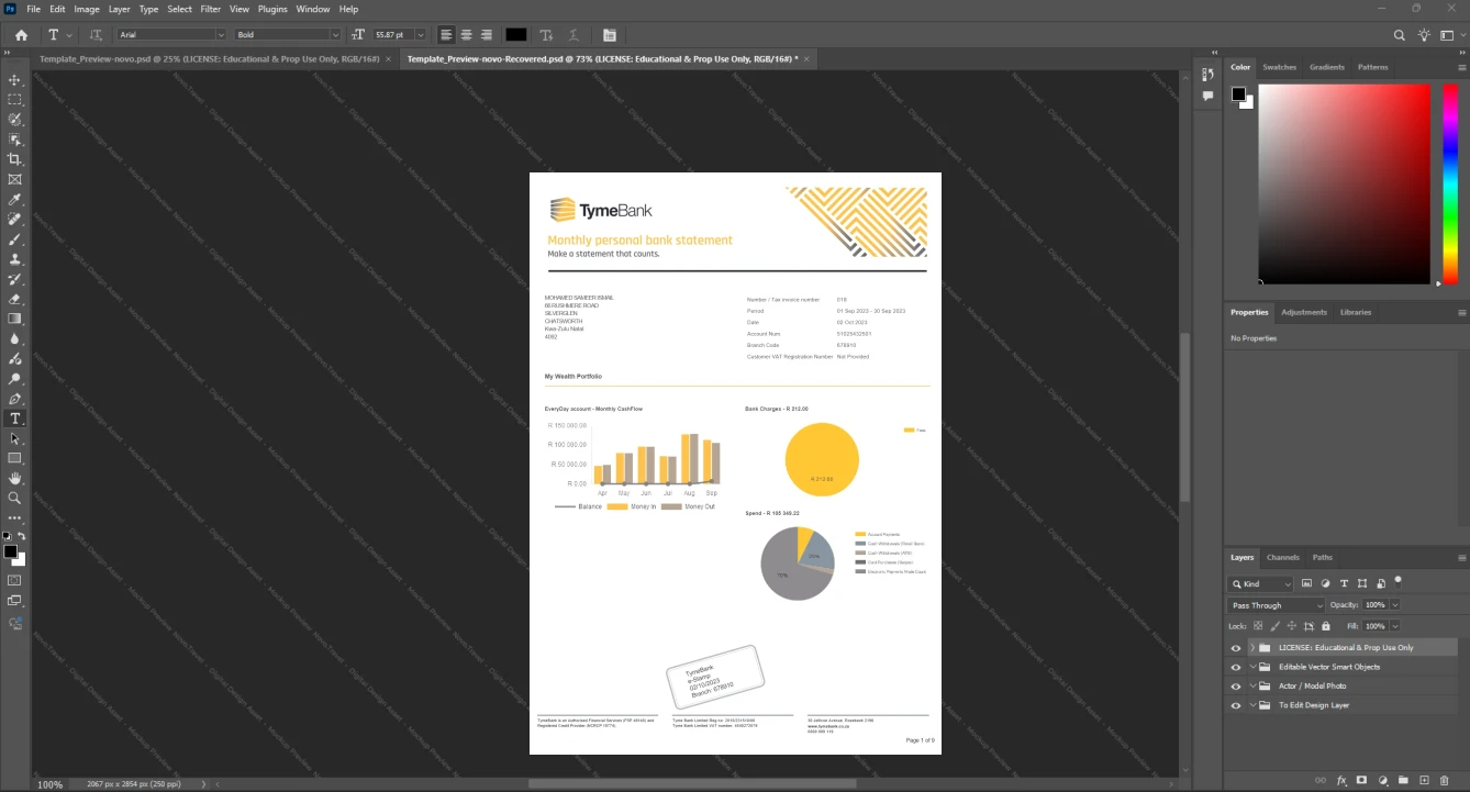 South Africa TymeBank Bank Statement Template, Ready to print in Word and PDF format