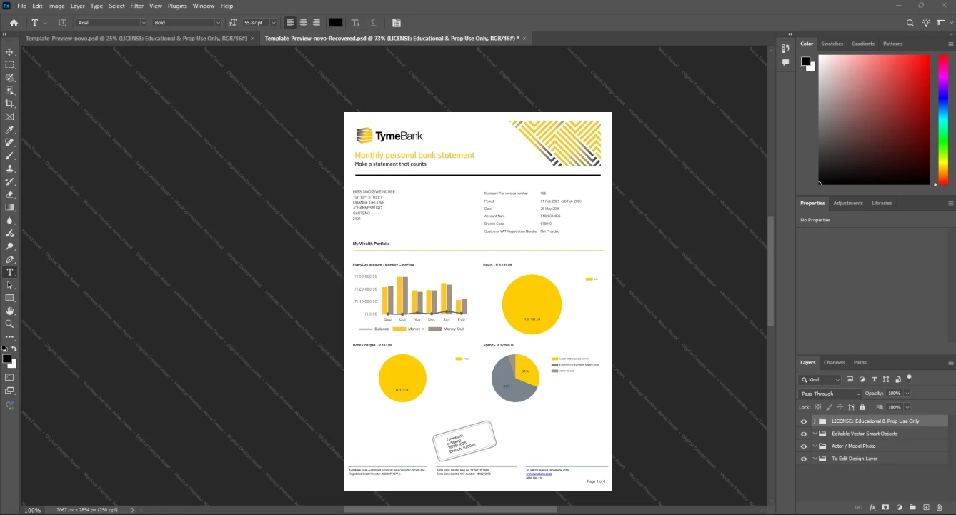 South Africa TymeBank Bank Statement Template, Professional document in Word and PDF format