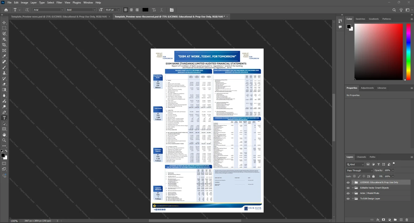 Tanzania Exim Bank Tanzania Bank Statement Template, Corporate style document in Word and PDF formats