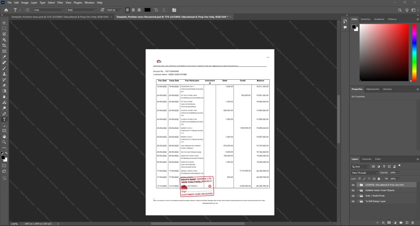 Uganda Equity Bank Bank Statement Template, Quick edit digital asset in Word and PDF, Page 3