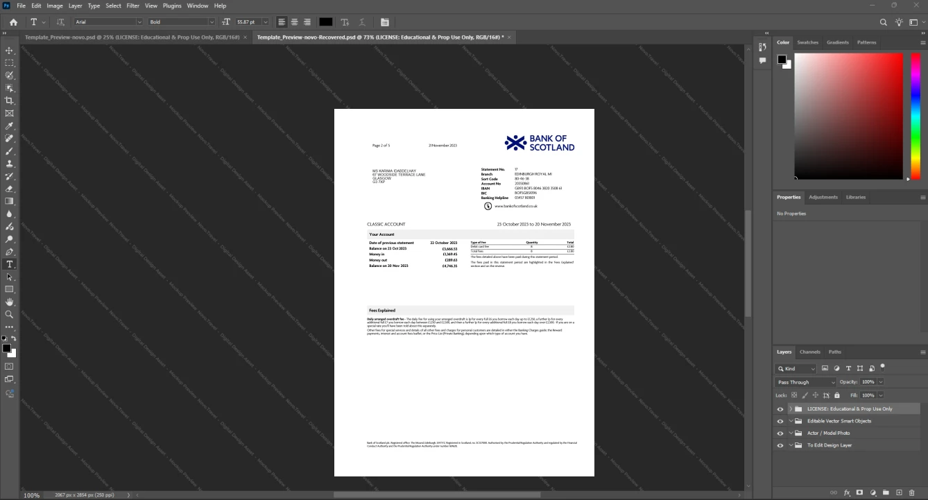 UK Bank of Scotland Bank Statement Template, Ready to print in Word and PDF format