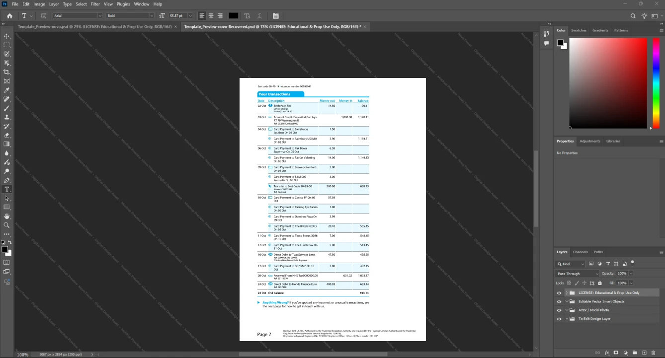 UK Barclays Bank Statement Template, Available in editable Word and PDF format, Page 4