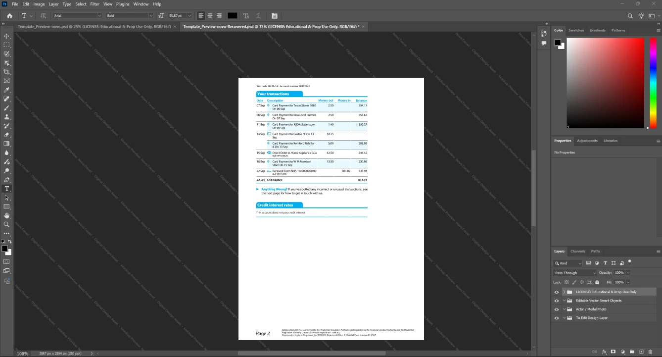 UK Barclays Bank Statement Template, Quick edit template in Word and PDF format, Page 6