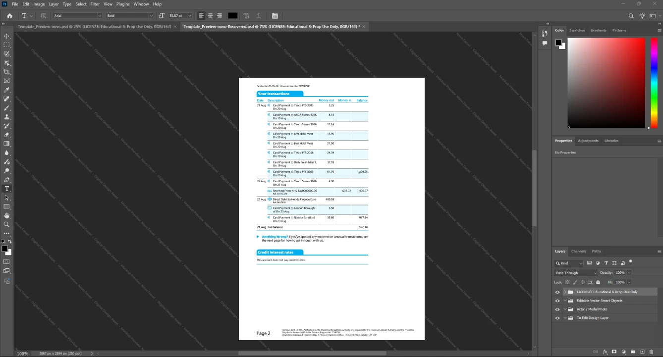 UK Barclays Bank Statement Template, Available in editable Word and PDF format, Page 8