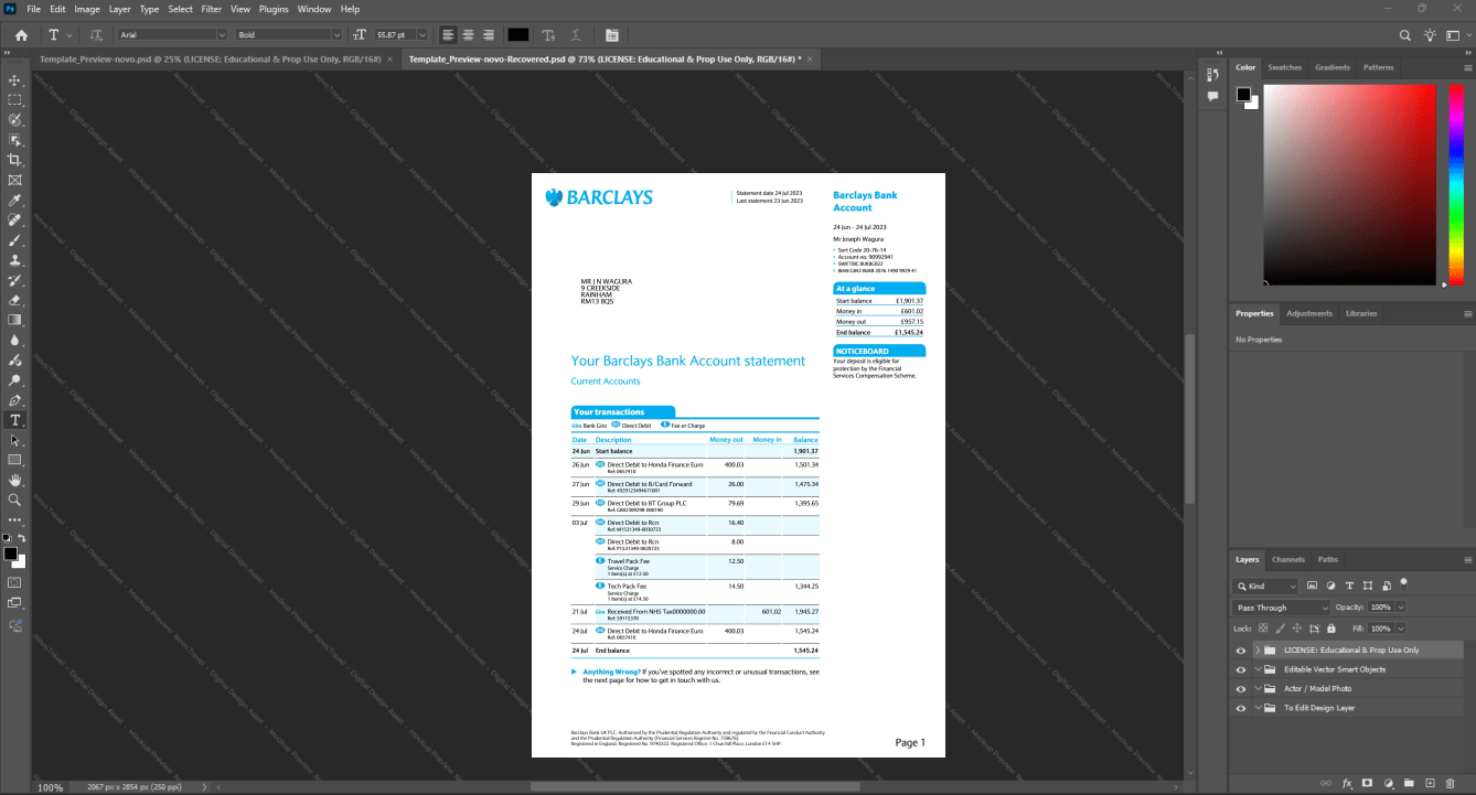 UK Barclays Bank Statement Template, Blank template in Word and PDF format, Page 9