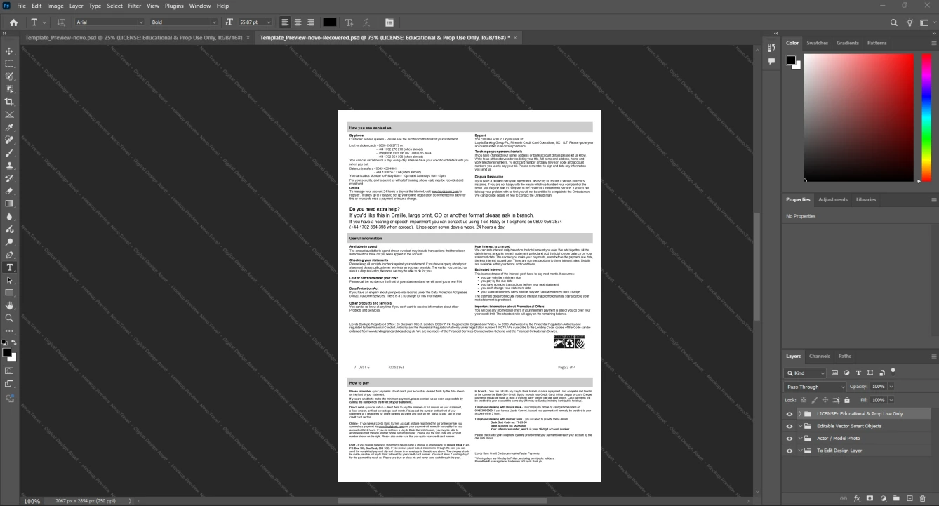 UK Lloyds Bank Credit Card Statement Template, Fully editable Word and PDF format, Page 2