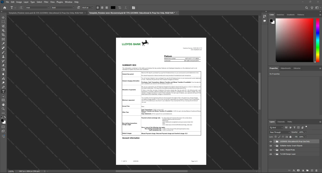 UK Lloyds Bank Credit Card Statement Template, Easily modifiable Word and PDF format, Page 4