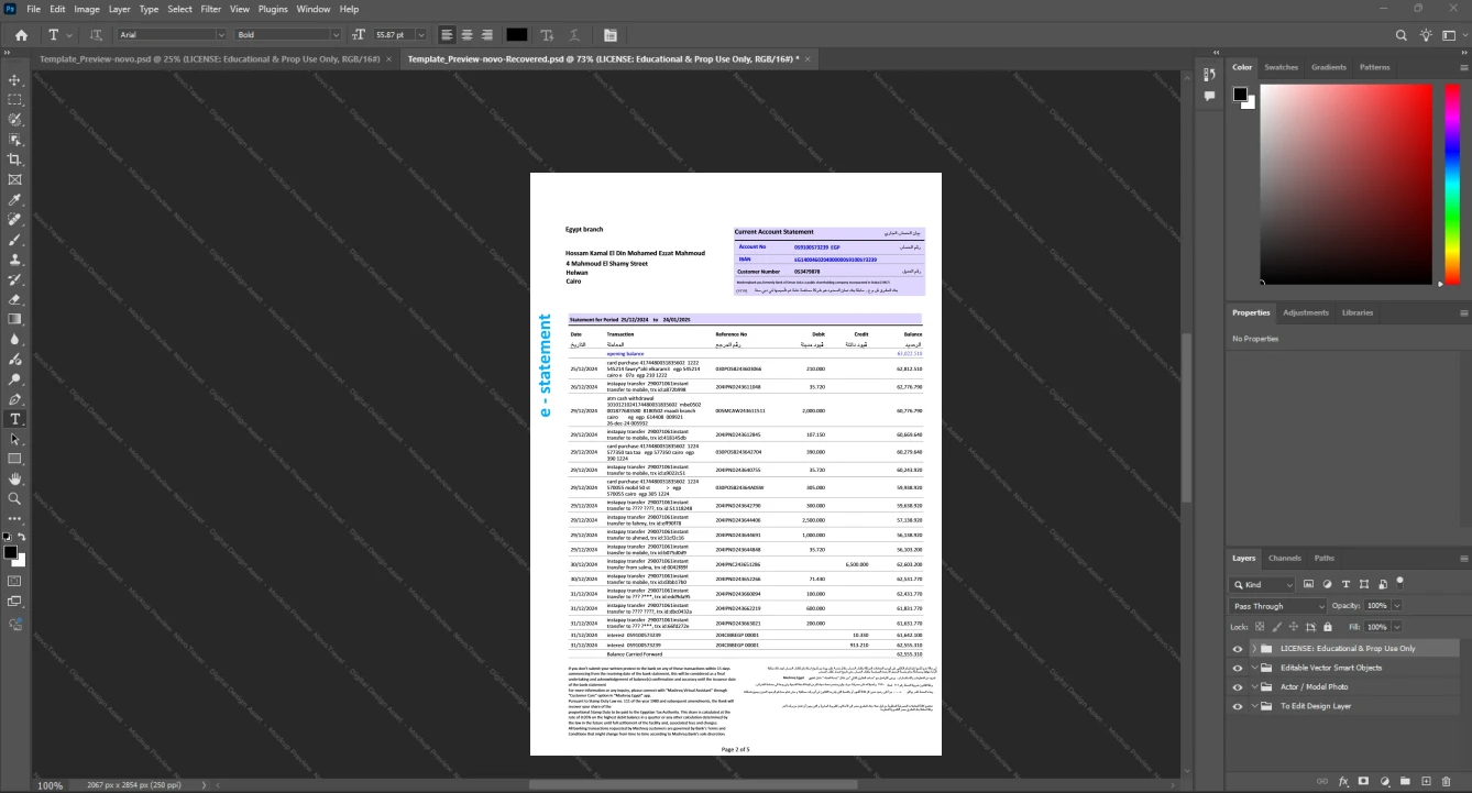 United Arab Emirates Mashreqbank Bank Statement Template, Print-ready in PDF layout, Page 2