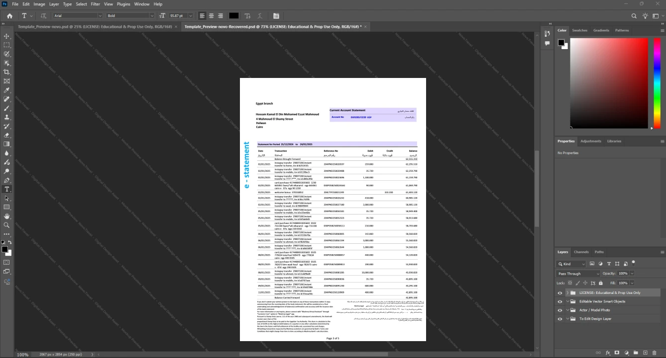United Arab Emirates Mashreqbank Bank Statement Template, Clean typography design in Word and PDF format, Page 3