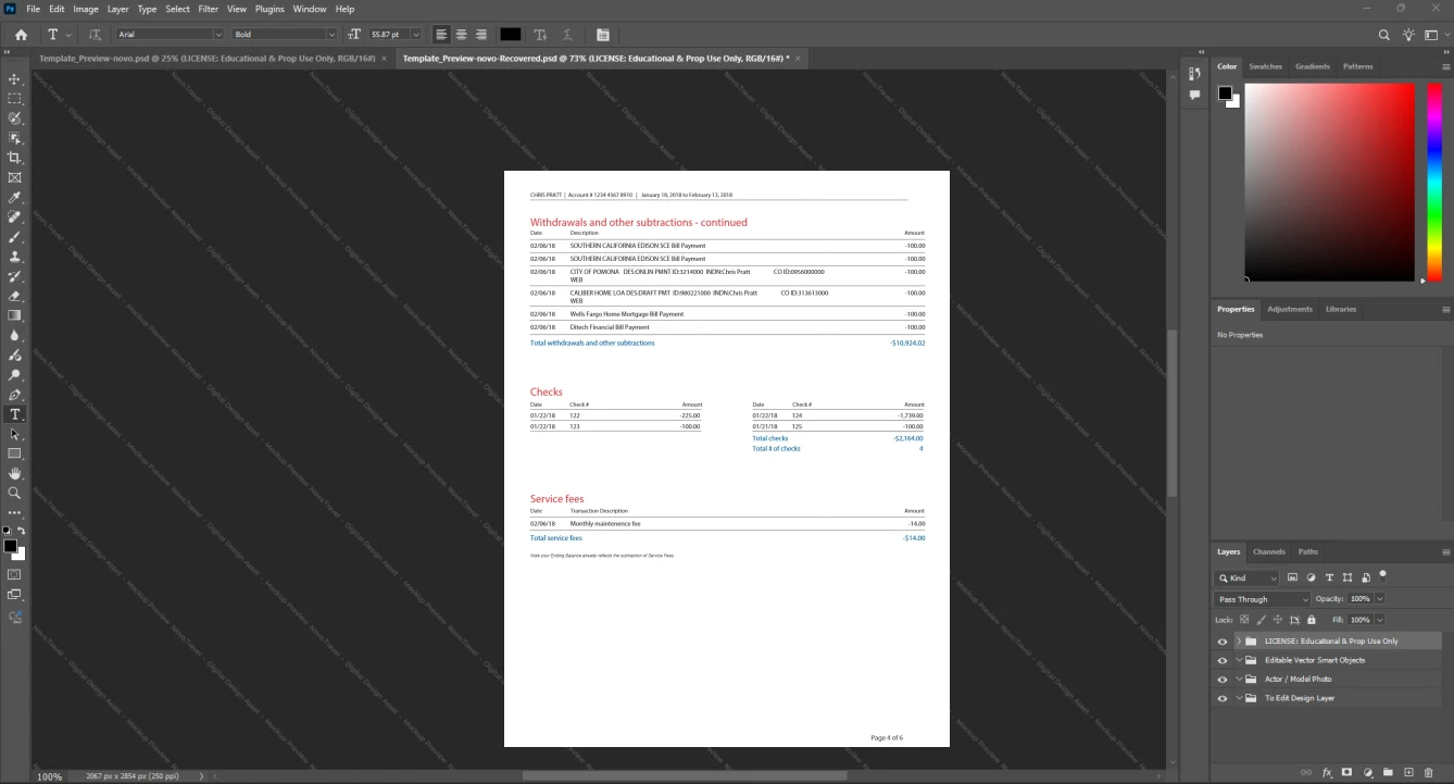 United States Bank of America BOA Bank Statement Template, High-quality template in Word and PDF format, Page 4