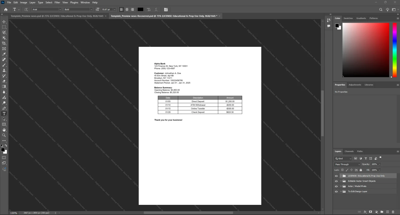USA Alpha Bank Bank Statement Template, Available in editable Word and PDF format