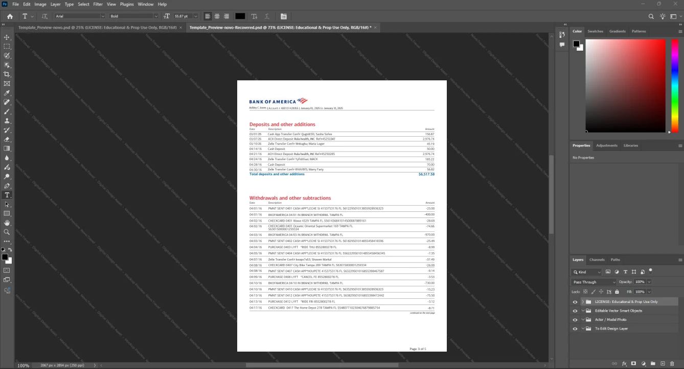 USA Bank of America Bank Statement Template, Clean typography design in Word and PDF format, Page 3