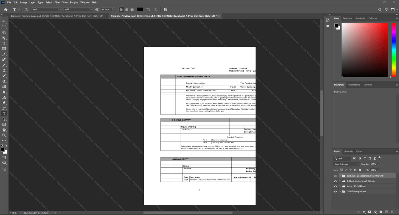 USA Citibank Bank Statement Template, Corporate style document in Word and PDF formats, Page 3