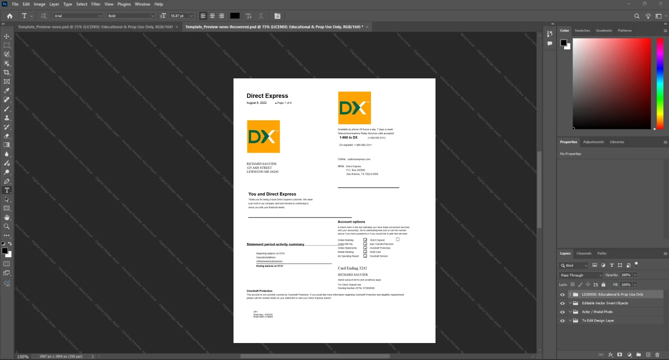 USA Direct Express Bank Statement Template, Blank template in Word and PDF format
