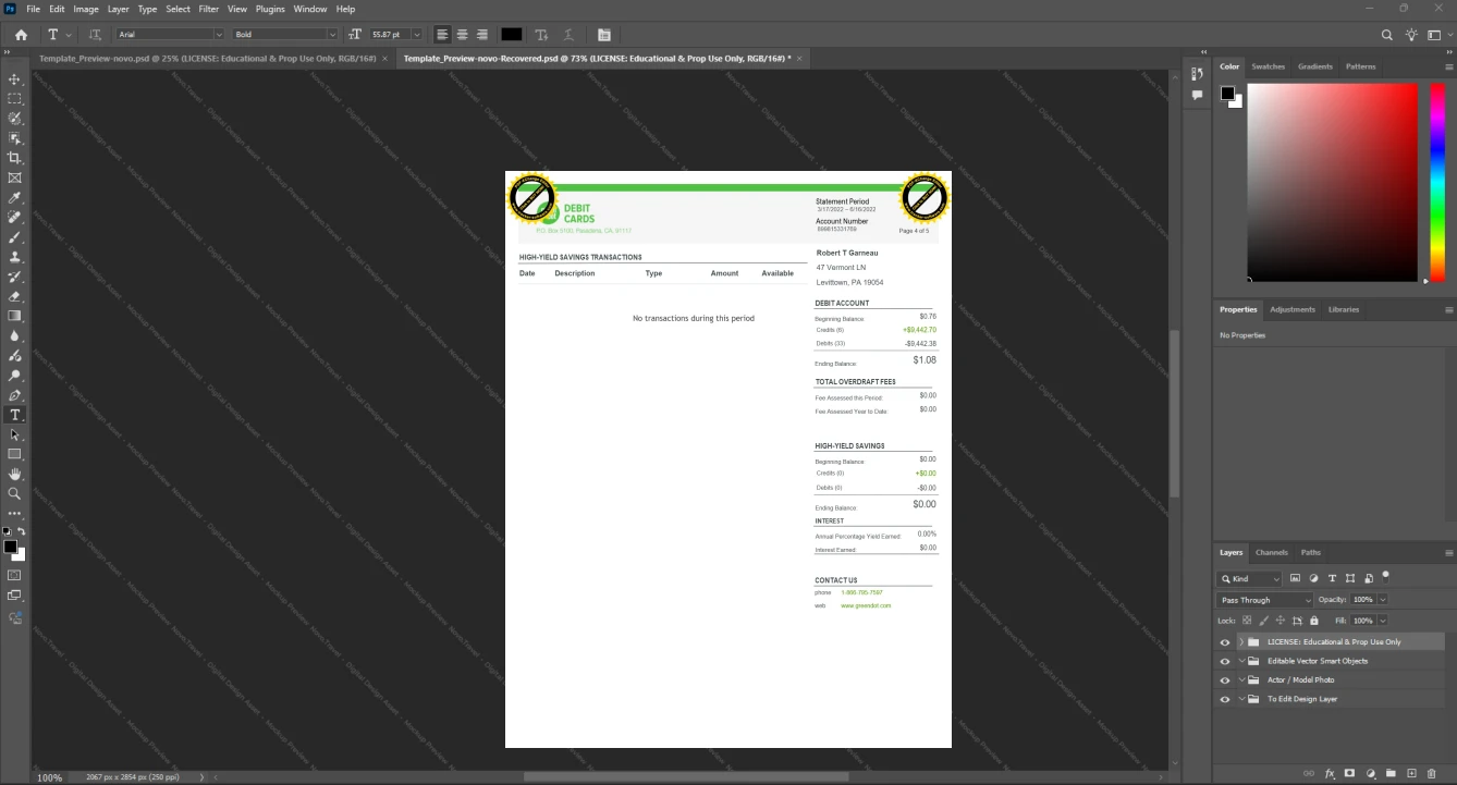 USA Green Dot Bank Bank Statement Template, Professional document in Word and PDF format, Page 4
