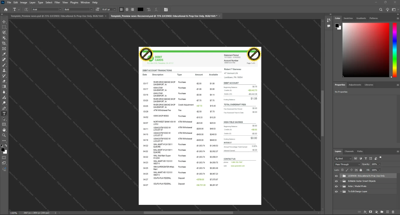USA Green Dot Bank Bank Statement Template, Ready to use template in Word and PDF