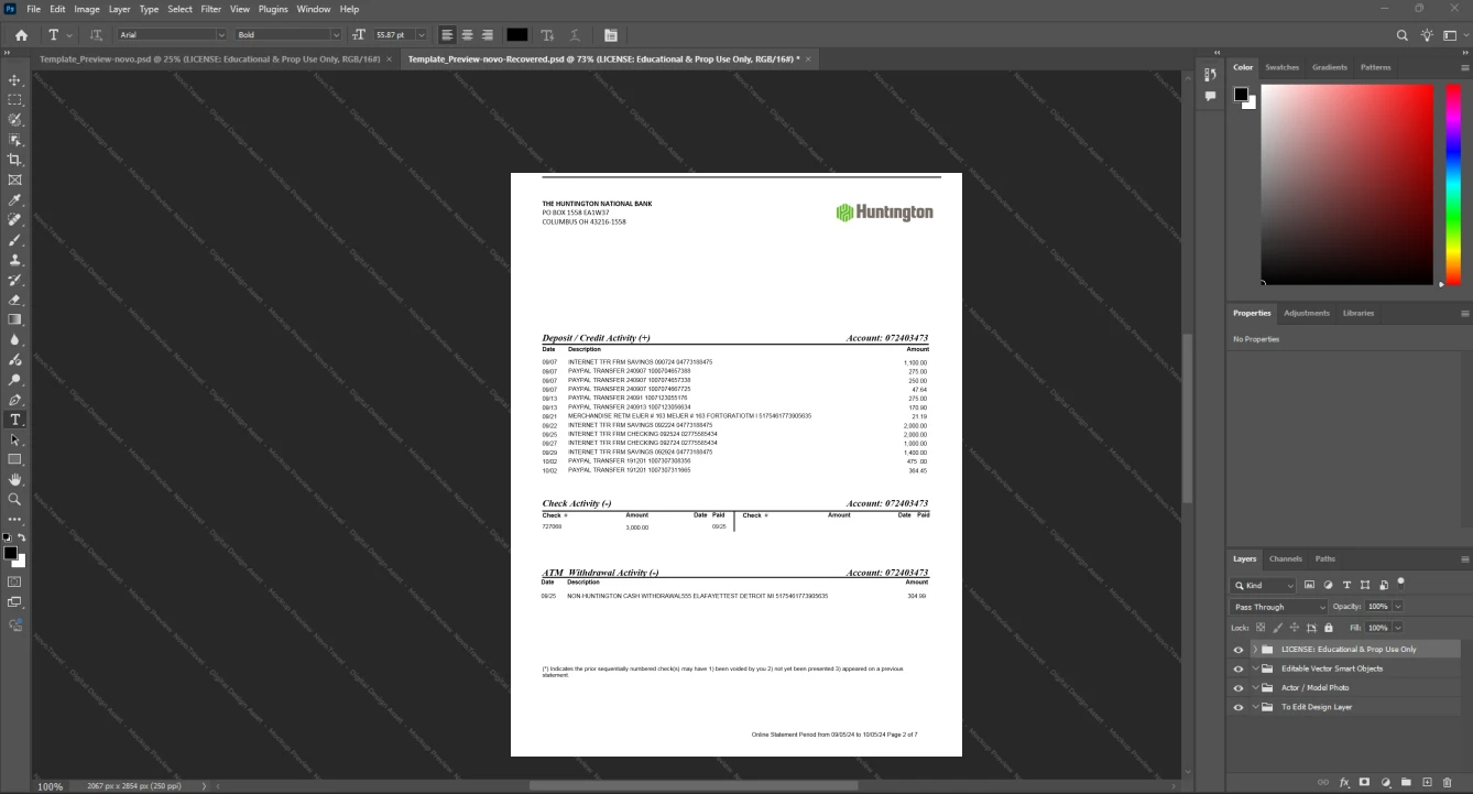 USA Huntington Bank Bank Statement Template, Blank template in Word and PDF format, Page 2