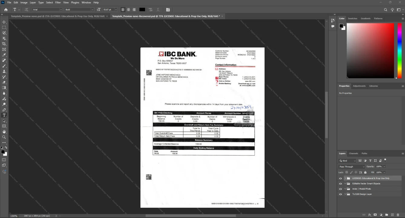USA International Bank of Commerce IBC Bank Statement Template, Standard printable layout in Word and PDF