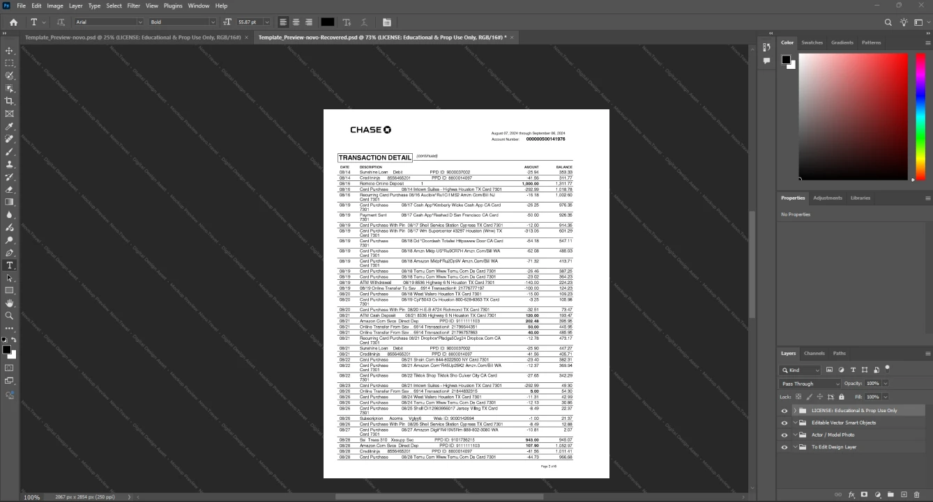 USA JPMorgan Chase Bank JPMC Bank Statement Template, Clean typography design in Word and PDF format, Page 2