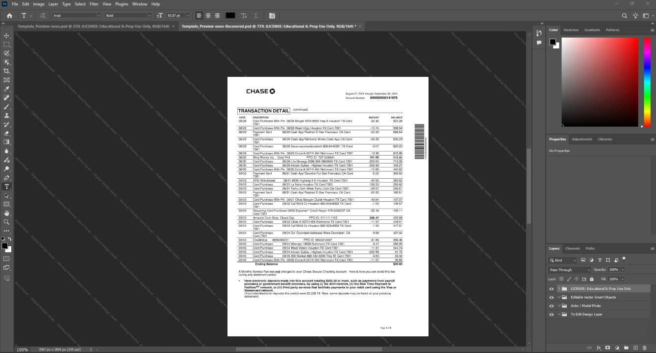 USA JPMorgan Chase Bank JPMC Bank Statement Template, Available in editable Word and PDF format, Page 3