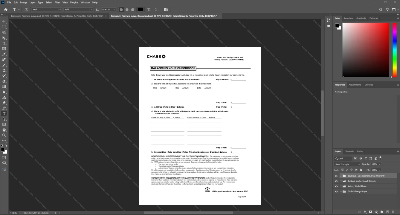 USA JPMorgan Chase Bank N A Chase Bank Statement Template, Ready to use template in Word and PDF, Page 2