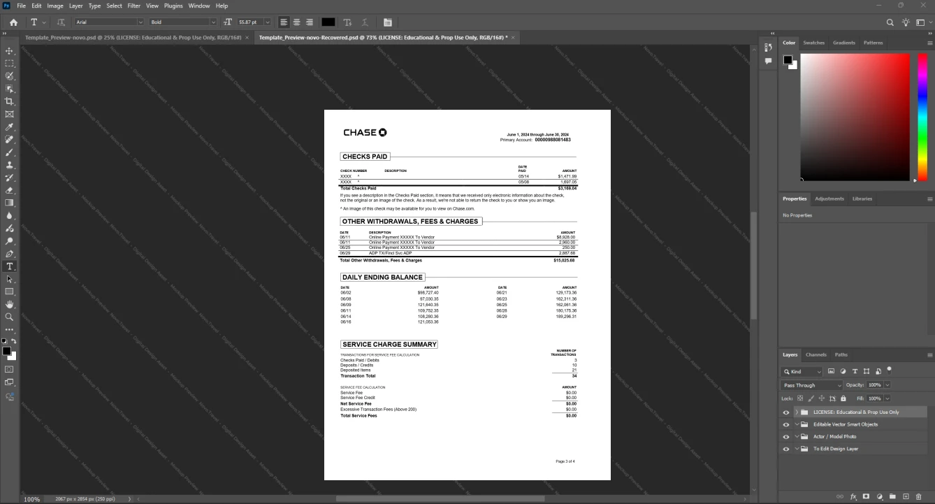 USA JPMorgan Chase Bank N A Chase Bank Statement Template, Fully editable Word and PDF format, Page 3