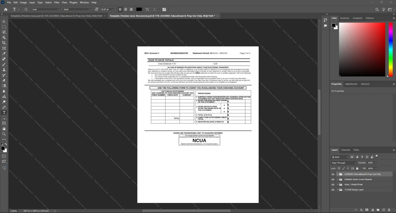 USA Municipal Credit Union MCU Bank Statement Template, Premium editable file in Word and PDF formats, Page 3