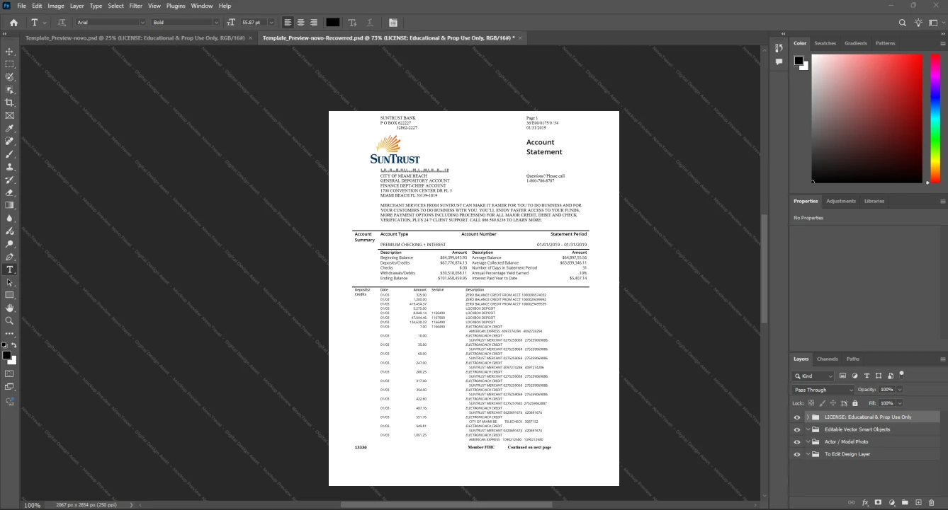 USA SunTrust Bank Bank Statement Template, Print-ready template in Word and PDF