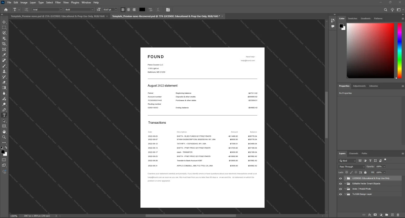 USA TD Bank N A Bank Statement Template, High-quality design in Word and PDF format